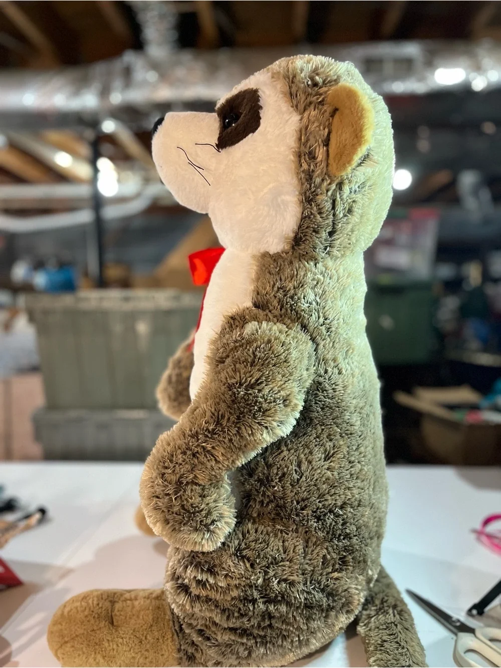 Plush Meerkat Stuffed Animal with Red Bow - Soft Brown & White Plush 27 inch